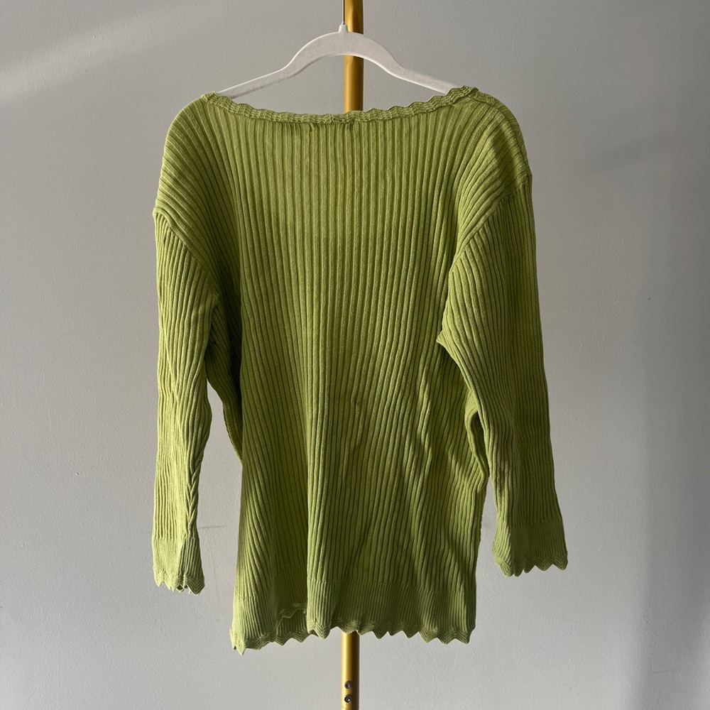 Jeanne Pierre Green 100% Cotton Cable-Knit Pullover Sweater Scoop Neck XL - Picture 3 of 4